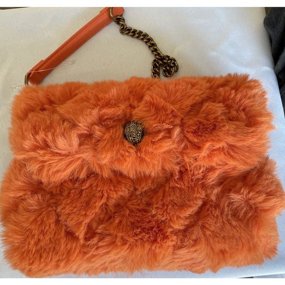 New $225 KURT GEIGER Medium Kensington Faux Fur Crossbody Bag In Orange - Picture 5 of 7